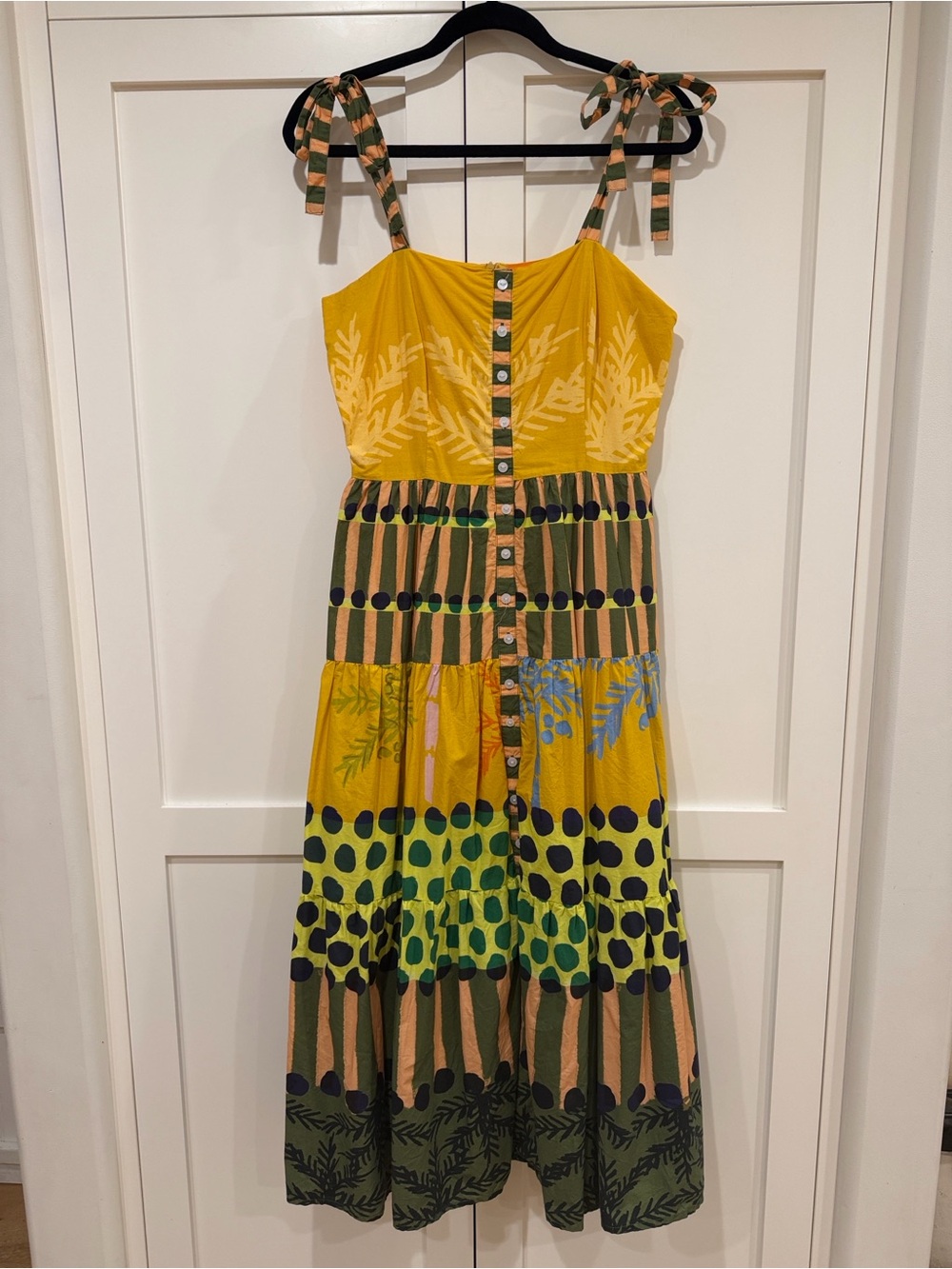 Oliphant Yellow and Green Tiered Mixed-Print Maxi Dress - Picture 2 of 3